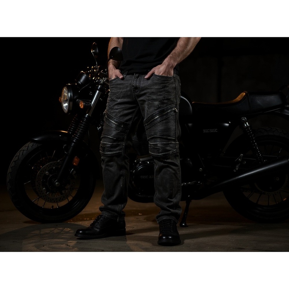 Rock Revival Mens Daviday Moto Jeans Black Distressed Zipper Detail‎ Size 34 y2k